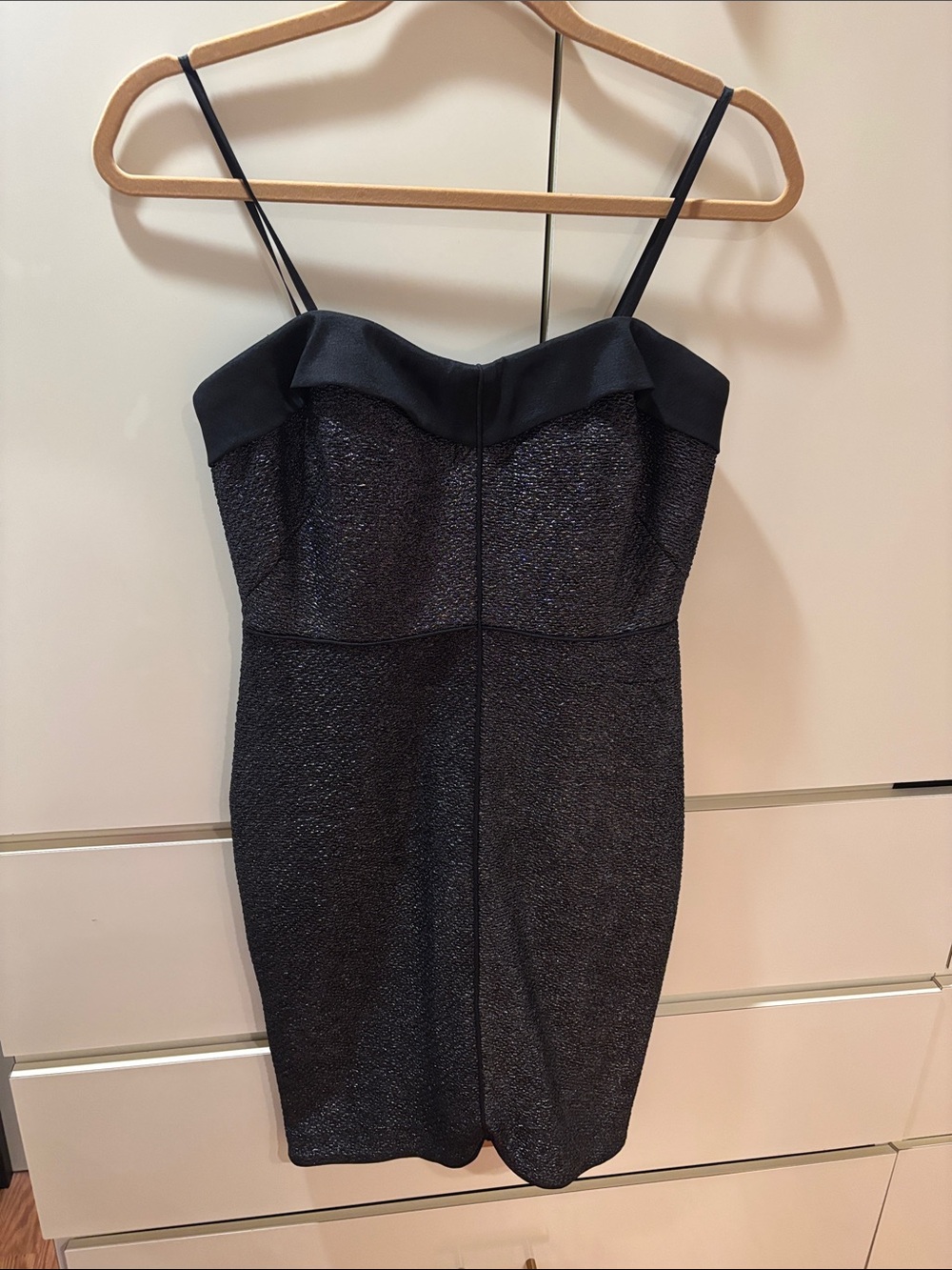 Aidan Mattox Black Sparkle Spaghetti Strap Bodycon Mini Dress